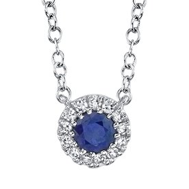 SHY CREATION INC 0.04ct Diamond & 0.14ct Blue Sapphire 14k White Gold Diamond Necklace