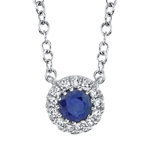 SHY CREATION INC 0.04ct Diamond & 0.14ct Blue Sapphire 14k White Gold Diamond Necklace