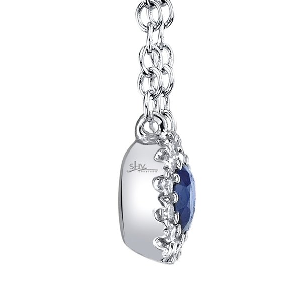 SHY CREATION INC 0.04ct Diamond & 0.14ct Blue Sapphire 14k White Gold Diamond Necklace