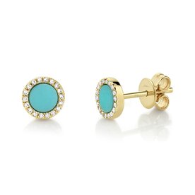 SHY CREATION INC 0.08ct Diamond & 0.47ct Composite Turquoise 14k Yellow Gold Stud Earring