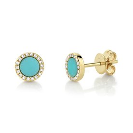 SHY CREATION INC 0.08ct Diamond & 0.47ct Composite Turquoise 14k Yellow Gold Stud Earring