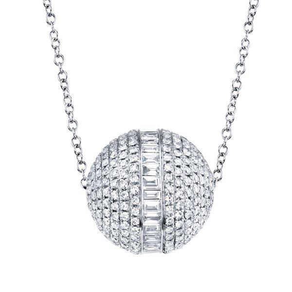 SHY CREATION INC 1.60ct 14k White Gold Diamond Baguette Barrel Necklace