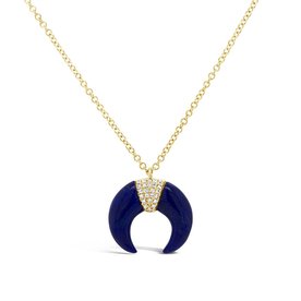 0.04ct Diamond and 1.95ct Lapis 14k Yellow Gold Crescent Necklace