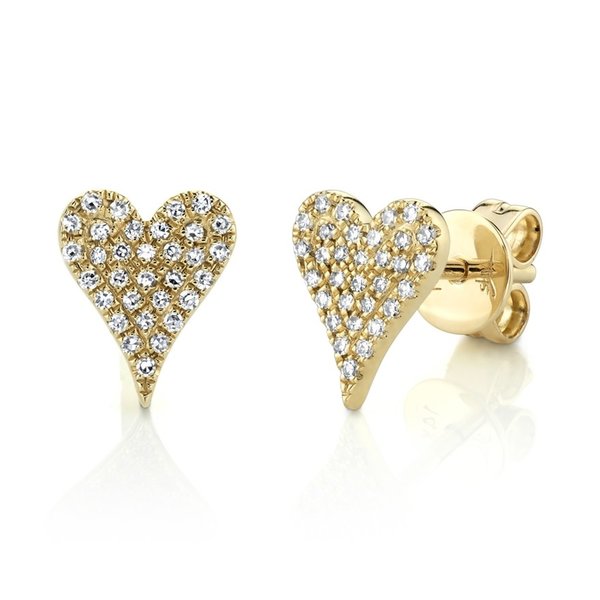14K Yellow Gold 0.14C Diamond Pave Heart Stud Earrings
