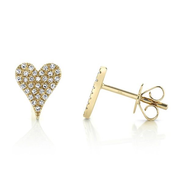 14K Yellow Gold 0.14C Diamond Pave Heart Stud Earrings
