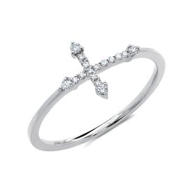 SHY CREATION INC 0.09ct 14K White Gold Diamond Cross Ring