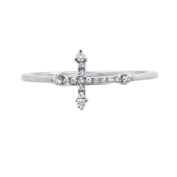 SHY CREATION INC 0.09ct 14K White Gold Diamond Cross Ring