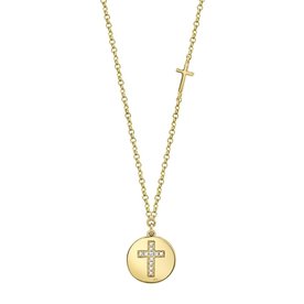 14K Yellow Gold 0.04ct Diamond Pave Cross Disc Necklace