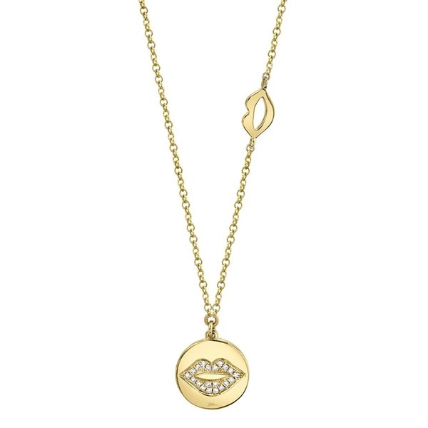 SHY CREATION INC 14K Yellow Gold 0.05C Diamond Pave Lip Disc Necklace