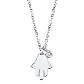 SHY CREATION INC 0.02ct 14K White Gold Diamond Hamsa Necklace