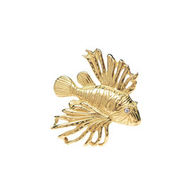 BERMUDA COLLECTION 18K Yellow Gold Lion Fish Pin/ Pendant w/Diamond Eye