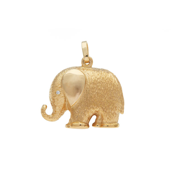 BERMUDA COLLECTION 0.18K Yellow Gold Elephant Pendant w/ 0.02ct Diamond Eye