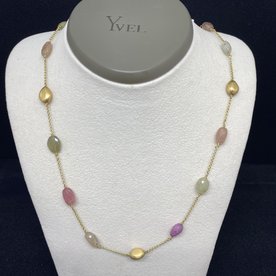 .86ct Natural Multi Color Sapphire Beads in 18kt Yellow Gold. With Pink -Brown -Purple - Jade Color  Stones