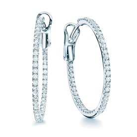 18K White Gold Birks Rosée Du Matin ® Medium .65ct Diamond Hoop Earrings