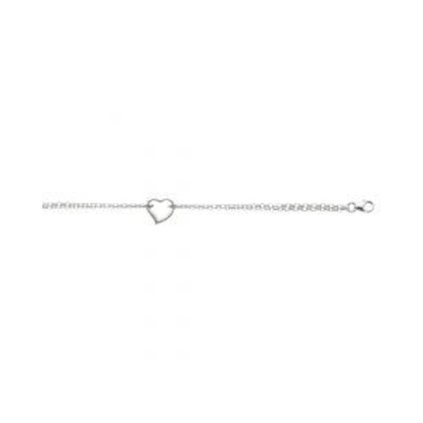 14kt WHITE GOLD ANKLET 1 STATIN OPEN HEART 10IN 14W
