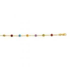 14kt Yellow Gold Anklet with 5 Color Stone 10"