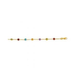 14kt Yellow Gold Anklet with 5 Color Stone 10"