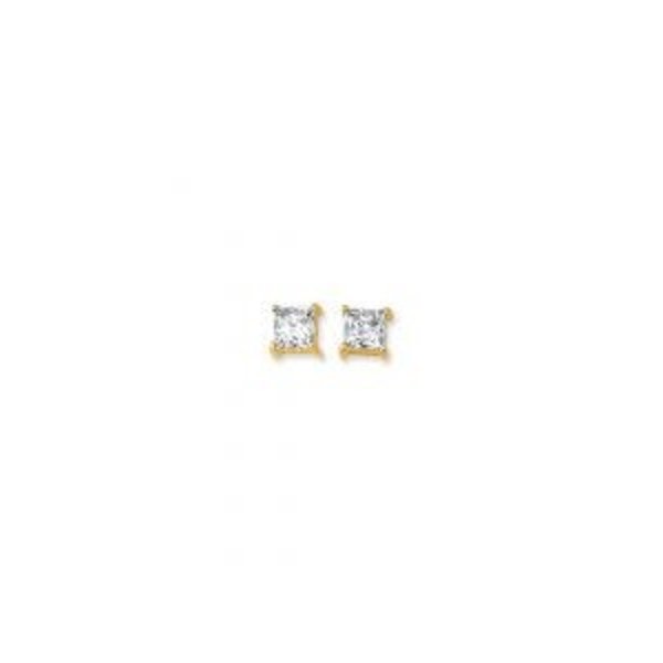 14K Yellow Gold Shiny 5.0mm Square Faceted Cubic Zirconia Stud Earring