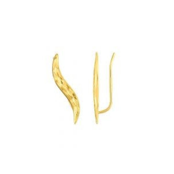 14K Yellow Gold Diamond Cut Curved Ear Climber