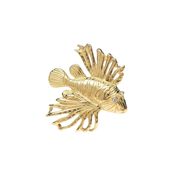 BERMUDA COLLECTION 18K Yellow Gold Lion Fish Pin/ Pendant w/Diamond Eye