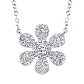 SHY CREATION INC 14K White Gold 0.24C Diamond Flower Necklace