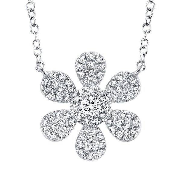 SHY CREATION INC 14K White Gold 0.24C Diamond Flower Necklace