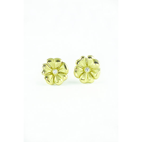 Custom Design - 18kt Yellow Gold .04ct Diamond Blossom Stud Earrings