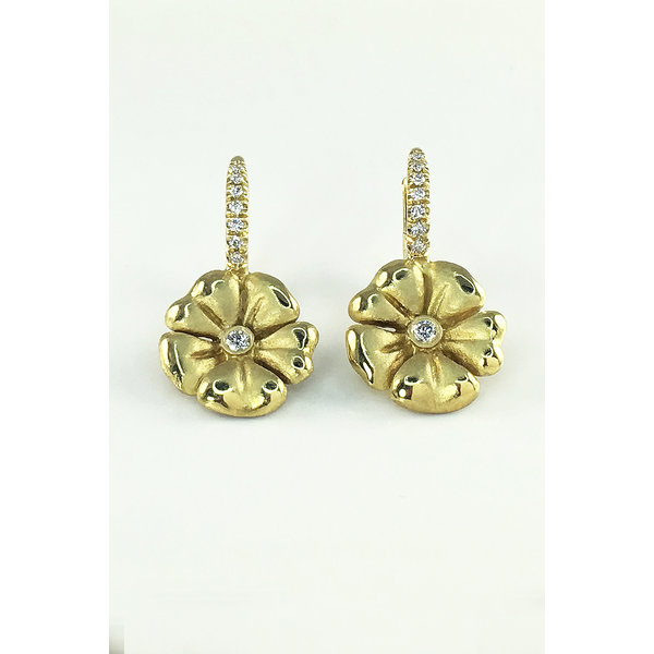 Custom Design - 18kt Yellow Gold .13ct Diamond Blossom Lever Back Earrings
