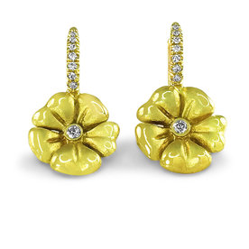 Custom Design - 18kt Yellow Gold .13ct Diamond Blossom Lever Back Earringss