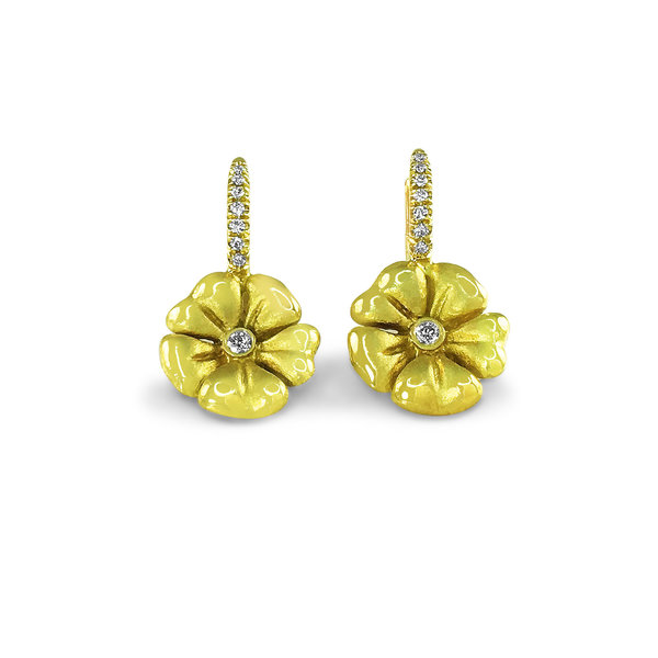 Custom Design - 18kt Yellow Gold .13ct Diamond Blossom Lever Back Earrings