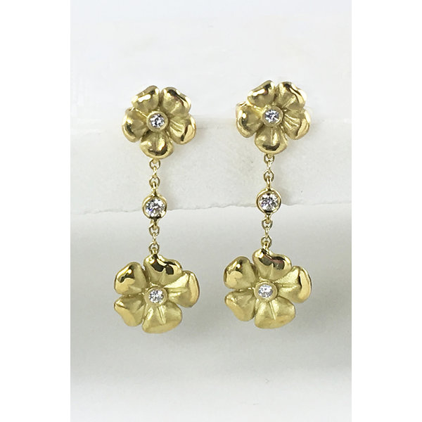 Custom Design - 18kt Yellow Gold .15ct Diamond Blossom Double Drop Earrings