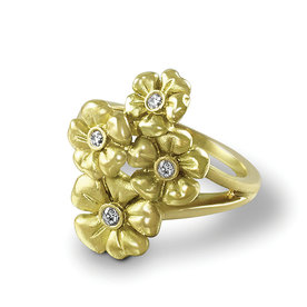 Custom Design - 18kt Yellow Gold .09ct Diamond Blossom Bouquet Ring