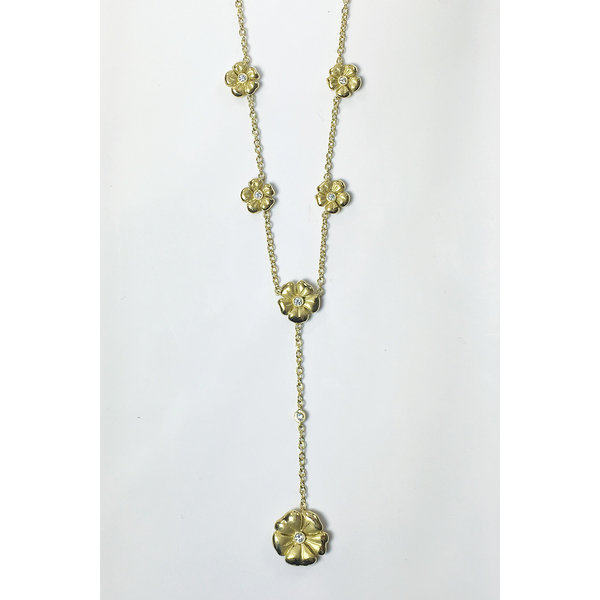 Custom Design - 18kt Yellow Gold .15ct Diamond Blossom Drop Necklace
