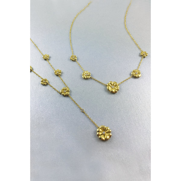 Custom Design - 18kt Yellow Gold .09ct Diamond Five Blossom Necklace