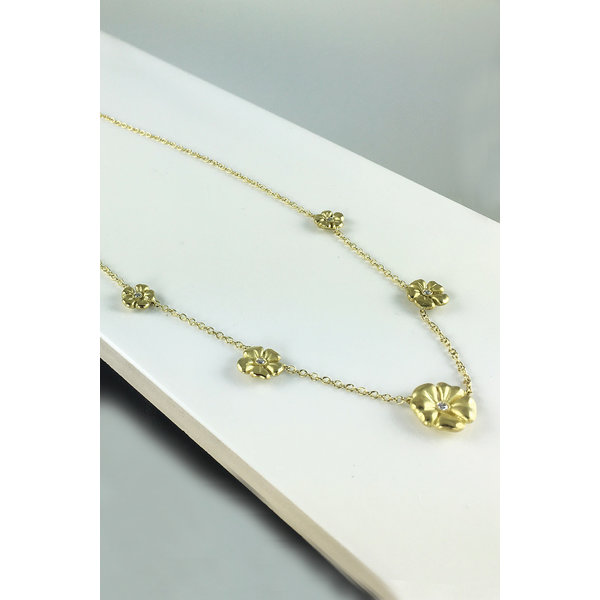 Custom Design - 18kt Yellow Gold .09ct Diamond Five Blossom Necklace