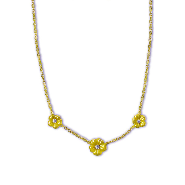 Custom Design - 18kt Yellow Gold .05ct Three Blossom Necklace