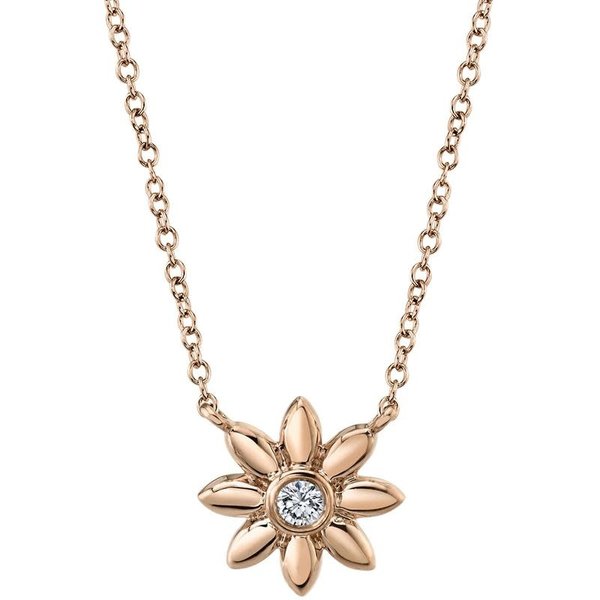 SHY CREATION INC .05ct 14kt Rose Gold Dia Flower Necklace