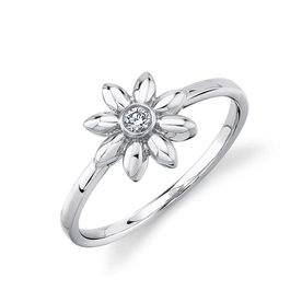 14K White Gold .05ct Diamond Flower Ring