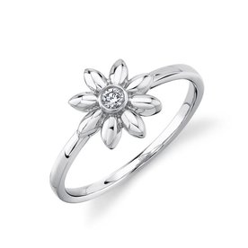 SHY CREATION INC 14K White Gold .05ct Diamond Flower Ring