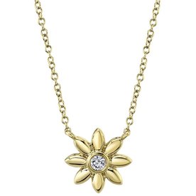 0.05CT 14kt Yellow Gold Diamond Flower Necklace
