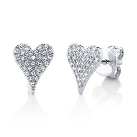 14K White Gold .14ct Diamond Pave Heart Stud Earrings