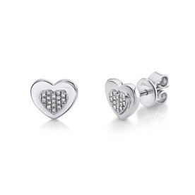 0.06CT 14kt White Gold Diamond Heart Stud Earrings