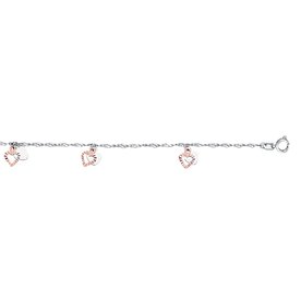14kt White and Rose Gold Dangling Hearts  Anklet 10"