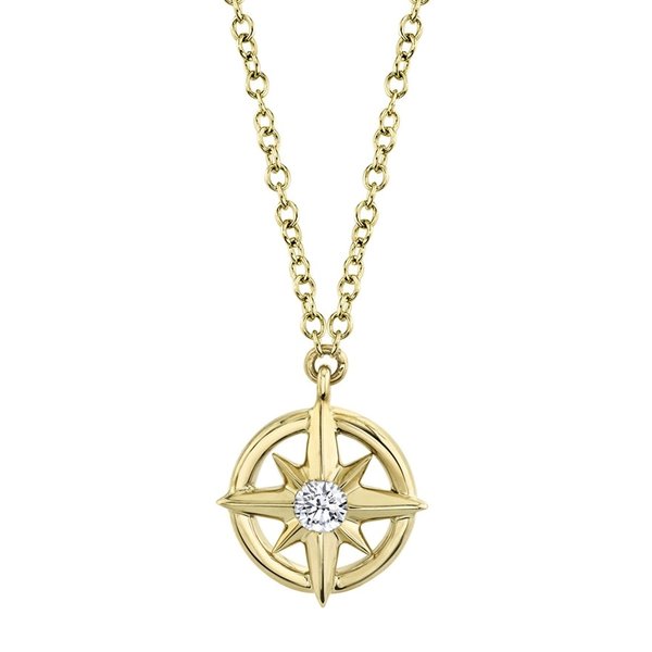 14K Yellow Gold 0.05C Diamond Compass Rose Necklace