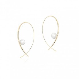 18K Yellow Gold & Freshwater Pearl Thread Hoop Earrings
