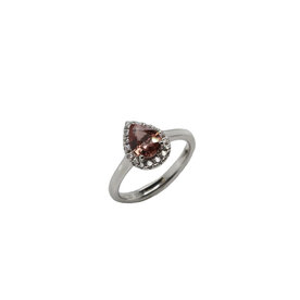 18kw 1.01ct Peach Sapph .16ct Dia Ring