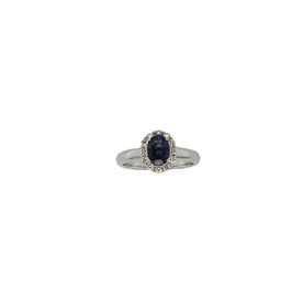 18kw 1.22ct Sapphire .30ct Diamond Cluster Ring