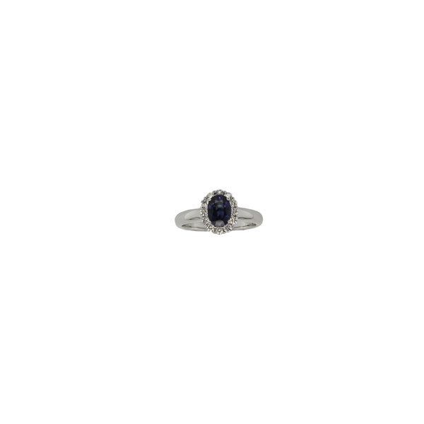 R3019S - 18kw 1.22ct Sapphire .30ct Diamond Cluster Ring