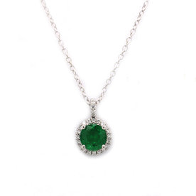 Platinum 0.56ct Emerald 0.12ct Diamond Pendant on 18KW Chain