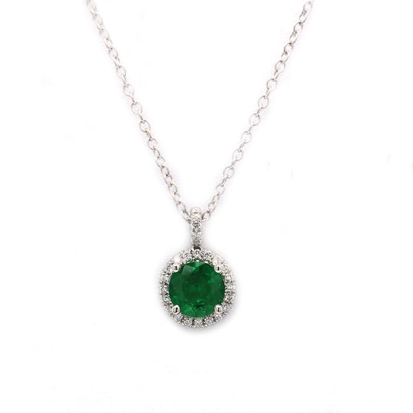 Platinum 0.56ct Emerald 0.12ct Diamond Pendant on 18KW Chain